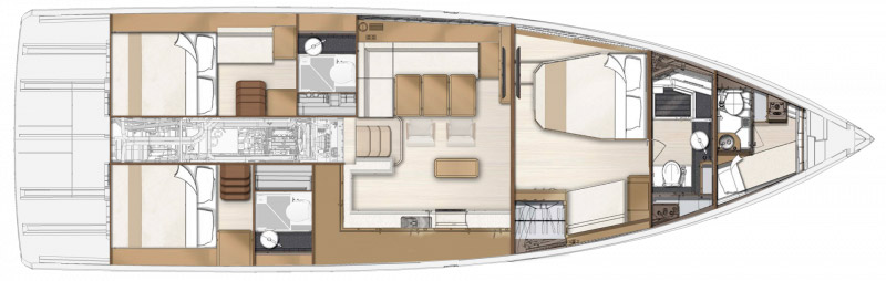 Cabin layout of the Jeanneau 55